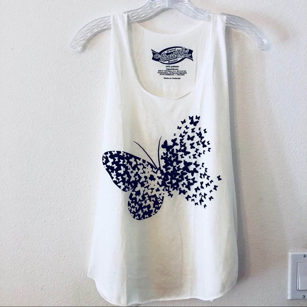 ❗️2 for $6❗️Lightweight White Tank : Butterfly
